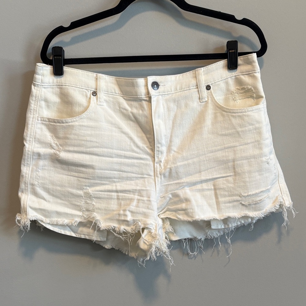 Aerie Distressed White Jean Shorts with Elastic